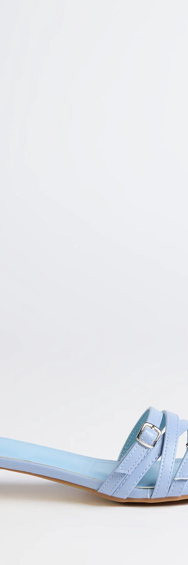 Turn heads in the Trendy Steps Buckle Strap Kitten Heel Mules, blue heels showcasing a fresh trend or stylish detail made to elevate your full Windsor fit.