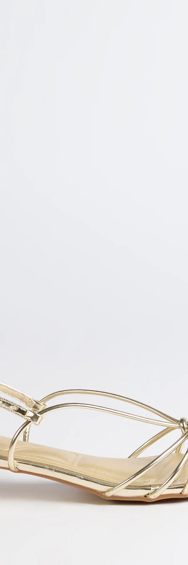 Turn heads in the Tied Together Strappy Kitten Heels, gold heels showcasing a fresh trend or stylish detail made to elevate your full Windsor fit.