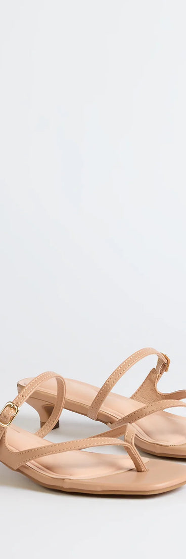 Step into style with the Chic Trend Thong Strap Kitten Heel Mules, nude heels made to complete your Windsor look with comfort and glam in mind.