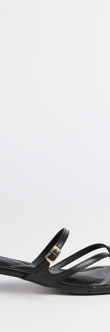 Elevate warm-weather looks with Chic Trend Thong Strap Kitten Heel Mules in black, a pair of trendy sandals bringing chic, modern flair to every step.