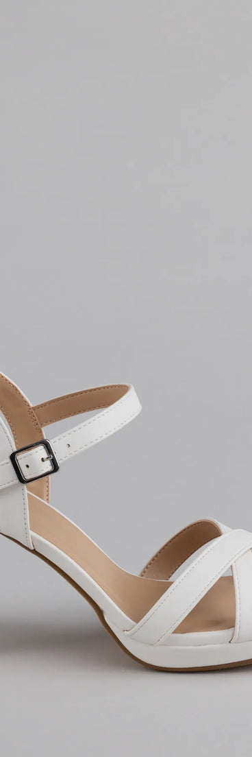 Elevate warm-weather looks with Simplistic Perfection Platform Block Heels in white, a pair of trendy sandals bringing chic, modern flair to every step.