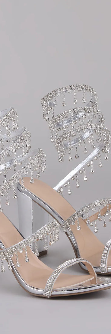 Keep It Gorgeous Rhinestone Spiral Block Heels