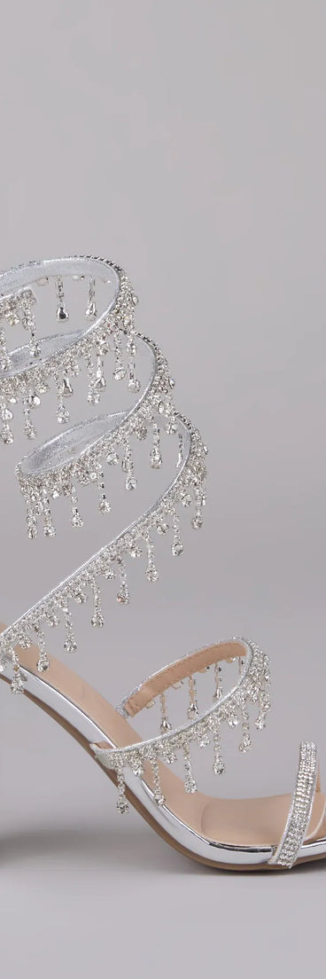 Keep It Gorgeous Rhinestone Spiral Block Heels