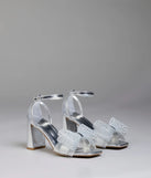 Fancy Looks Rhinestone Bow Metallic Block Heels