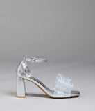 Fancy Looks Rhinestone Bow Metallic Block Heels