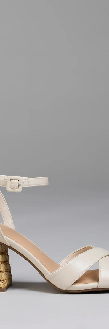 Elevate warm-weather looks with Sweeten Up Straw Block Heels in ivory, a pair of trendy sandals bringing chic, modern flair to every step.
