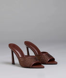Step into style with the Night Glam Rhinestone Mesh Stiletto Heels, brown heels made to complete your Windsor look with comfort and glam in mind.