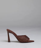 Turn heads in the Night Glam Rhinestone Mesh Stiletto Heels, brown heels showcasing a fresh trend or stylish detail made to elevate your full Windsor fit.