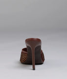 Turn heads in the Night Glam Rhinestone Mesh Stiletto Heels, brown heels showcasing a fresh trend or stylish detail made to elevate your full Windsor fit.