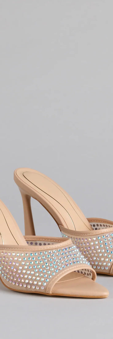 Step into style with the Night Glam Rhinestone Mesh Stiletto Heels, nude heels made to complete your Windsor look with comfort and glam in mind.