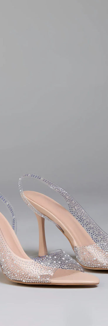 Step into style with the Clear Goals Rhinestone Pearl Slingback Pumps, clear heels made to complete your Windsor look with comfort and glam in mind.