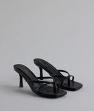 Step into style with the Out And About Strappy Thong Stiletto Mules, black heels made to complete your Windsor look with comfort and glam in mind.
