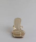 Turn heads in the Out And About Strappy Thong Stiletto Mules, gold heels showcasing a fresh trend or stylish detail made to elevate your full Windsor fit.