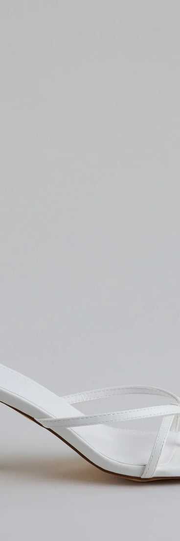 Elevate warm-weather looks with Out And About Strappy Thong Stiletto Mules in white, a pair of trendy sandals bringing chic, modern flair to every step.