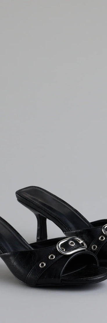 Step into style with the Brunch To Cocktails Buckle Stiletto Mules, black heels made to complete your Windsor look with comfort and glam in mind.