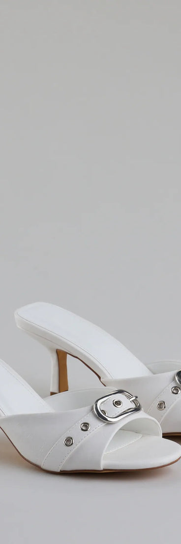 Step into style with the Brunch To Cocktails Buckle Stiletto Mules, white heels made to complete your Windsor look with comfort and glam in mind.