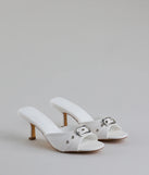 Step into style with the Brunch To Cocktails Buckle Stiletto Mules, white heels made to complete your Windsor look with comfort and glam in mind.