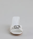Turn heads in the Brunch To Cocktails Buckle Stiletto Mules, white heels showcasing a fresh trend or stylish detail made to elevate your full Windsor fit.