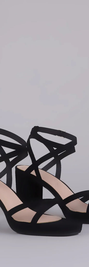 Elevate warm-weather looks with RSVP Yes Strappy Platform Block Heels in black, a pair of trendy sandals bringing chic, modern flair to every step.