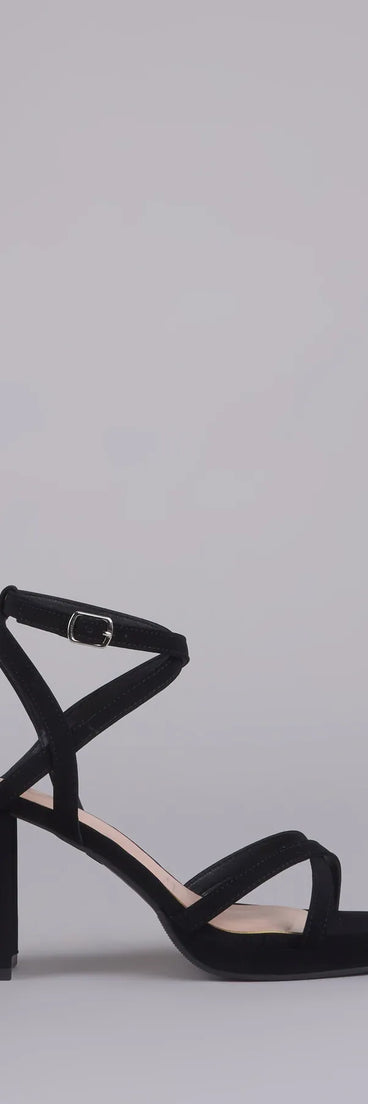 Elevate warm-weather looks with RSVP Yes Strappy Platform Block Heels in black, a pair of trendy sandals bringing chic, modern flair to every step.