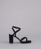 Elevate warm-weather looks with RSVP Yes Strappy Platform Block Heels in black, a pair of trendy sandals bringing chic, modern flair to every step.