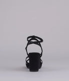 Elevate warm-weather looks with RSVP Yes Strappy Platform Block Heels in black, a pair of trendy sandals bringing chic, modern flair to every step.
