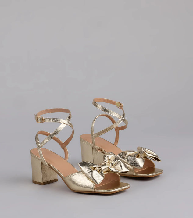Sweeter Than Ever Metallic Bow Block Heels