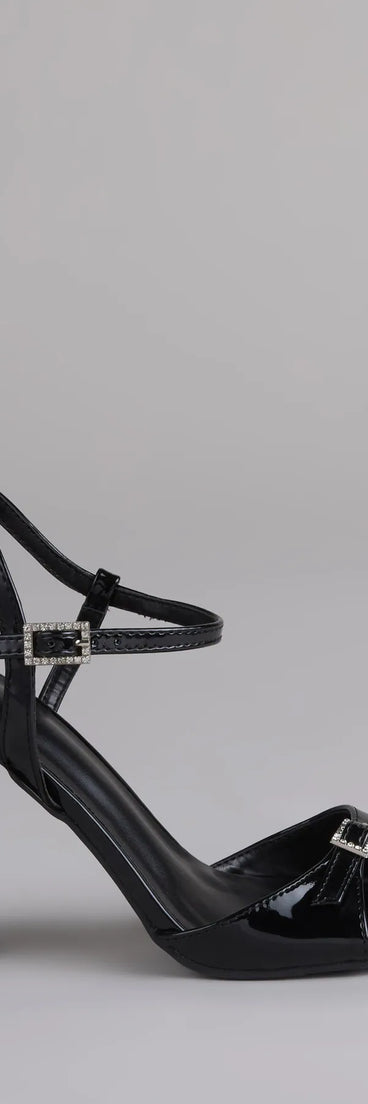 Booked And Busy Rhinestone Buckle Block Heels