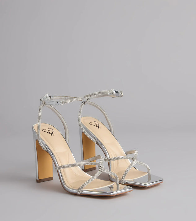 VIP Only Rhinestone Metallic Block Heels | Windsor