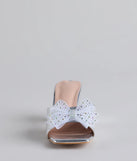 Turn heads in the Sweet Glamour Rhinestone Bow Mules, silver heels showcasing a fresh trend or stylish detail made to elevate your full Windsor fit.