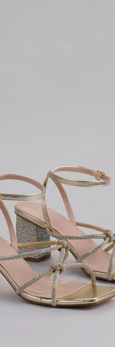 Step into style with the Bring The Glam Rhinestone Block Heels, gold heels made to complete your Windsor look with comfort and glam in mind.