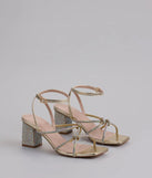 Step into style with the Bring The Glam Rhinestone Block Heels, gold heels made to complete your Windsor look with comfort and glam in mind.