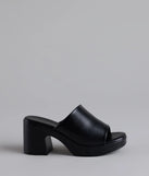 Elevate warm-weather looks with 90s Icon Platform Block Heel Mules in black, a pair of trendy sandals bringing chic, modern flair to every step.