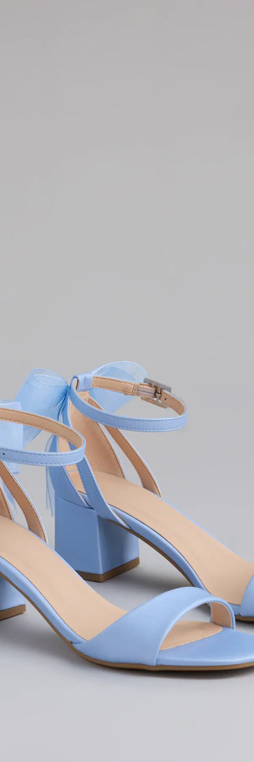 Step into style with the So Pretty Chiffon Bow Satin Block Heels, blue heels made to complete your Windsor look with comfort and glam in mind.