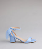 Elevate warm-weather looks with So Pretty Chiffon Bow Satin Block Heels in blue, a pair of trendy sandals bringing chic, modern flair to every step.