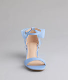Turn heads in the So Pretty Chiffon Bow Satin Block Heels, blue heels showcasing a fresh trend or stylish detail made to elevate your full Windsor fit.