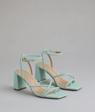 Step into style with the Chic Favorite Strappy Block Heels, mint green heels made to complete your Windsor look with comfort and glam in mind.