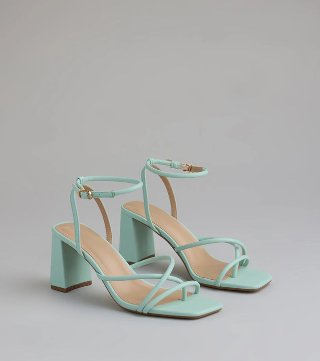 Step into style with the Chic Favorite Strappy Block Heels, mint green heels made to complete your Windsor look with comfort and glam in mind.