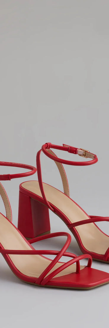 Step into style with the Chic Favorite Strappy Block Heels, red heels made to complete your Windsor look with comfort and glam in mind.
