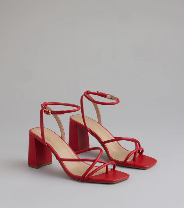 Step into style with the Chic Favorite Strappy Block Heels, red heels made to complete your Windsor look with comfort and glam in mind.