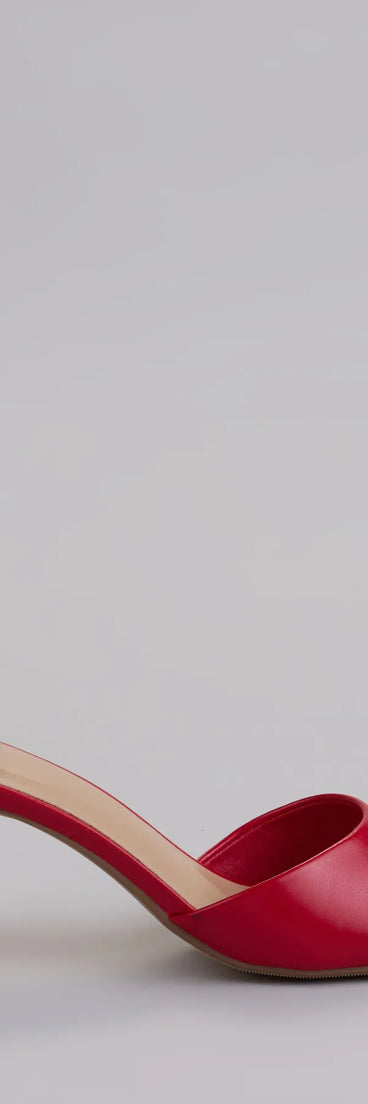 Elevate warm-weather looks with Glam Stunner Stiletto Mules in red, a pair of trendy sandals bringing chic, modern flair to every step.