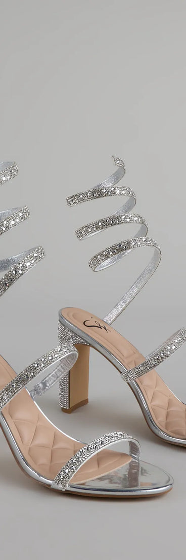 Feelin' Glam Rhinestone Spiral Strap Block Heels