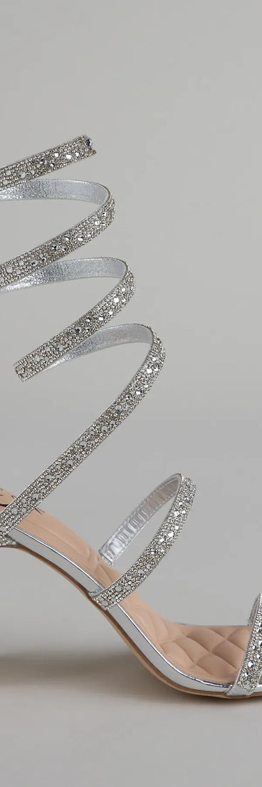 Feelin' Glam Rhinestone Spiral Strap Block Heels