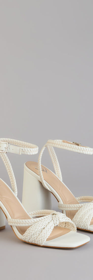 Complete your look from formalwear to going-out looks with heels like the Chic Steps Braided Block Heels in white , featuring a sleek design, Windsor's comfortable fit, and stylish finish.