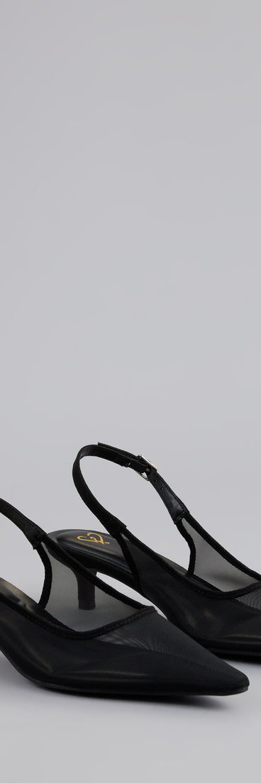 This piece brings trend-right energy to the Double Take Mesh Sling-Back Pumps, perfect for fall outfits that stand out.