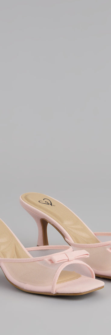 Dainty Drama Mesh Bow Kitten Mules