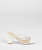 Party Look Rhinestone Strappy Block Heel Mules