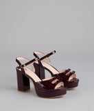 Glossy Finish Bow Platform Block Heels