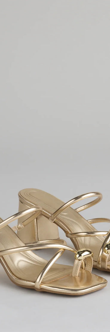 Style made simple with the Walking Pretty Toe Ring Heels in gold, trendy women’s shoes that take your outfit from basic to bold in one step.