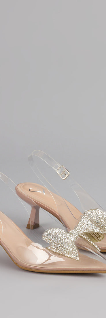 Pretty Precision Rhinestone Bow Slingback Mules